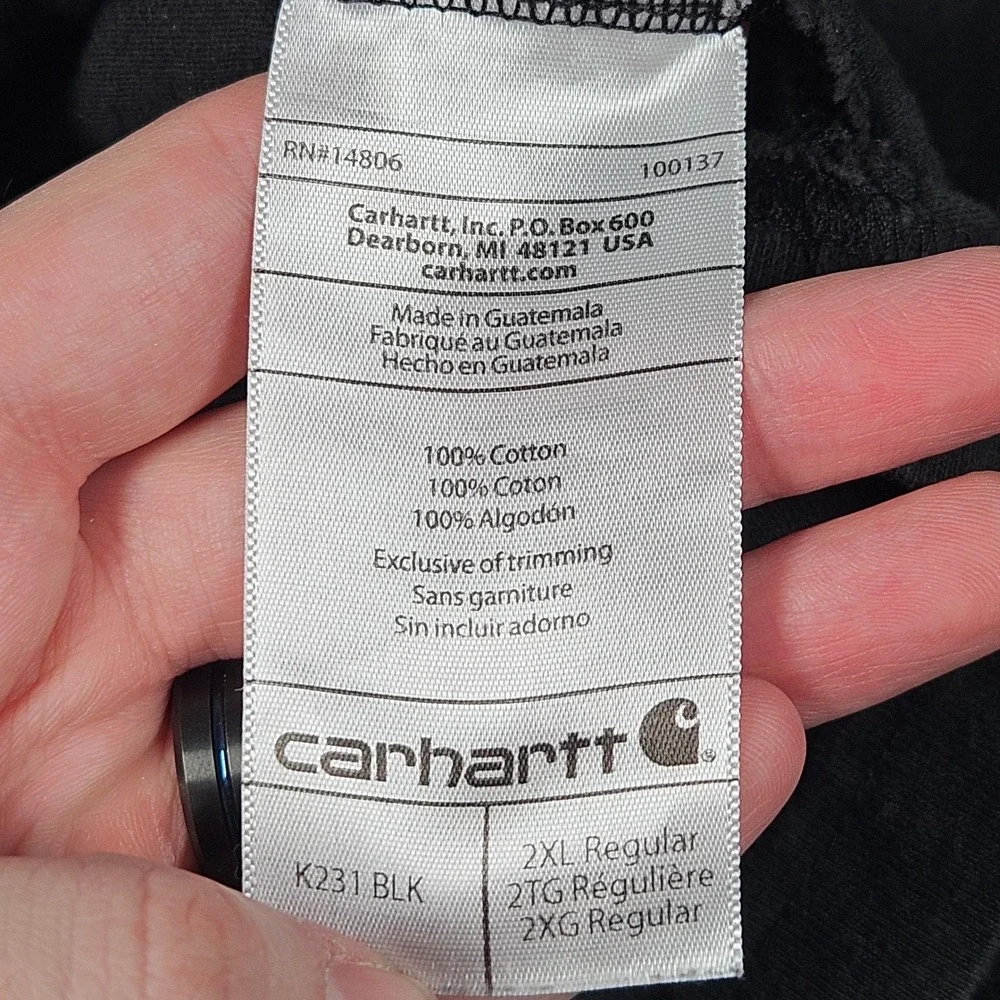 Carhartt T-Shirt Mens 2XL Black Long Sleeve Original Fit Spell-Out Logo Workwear